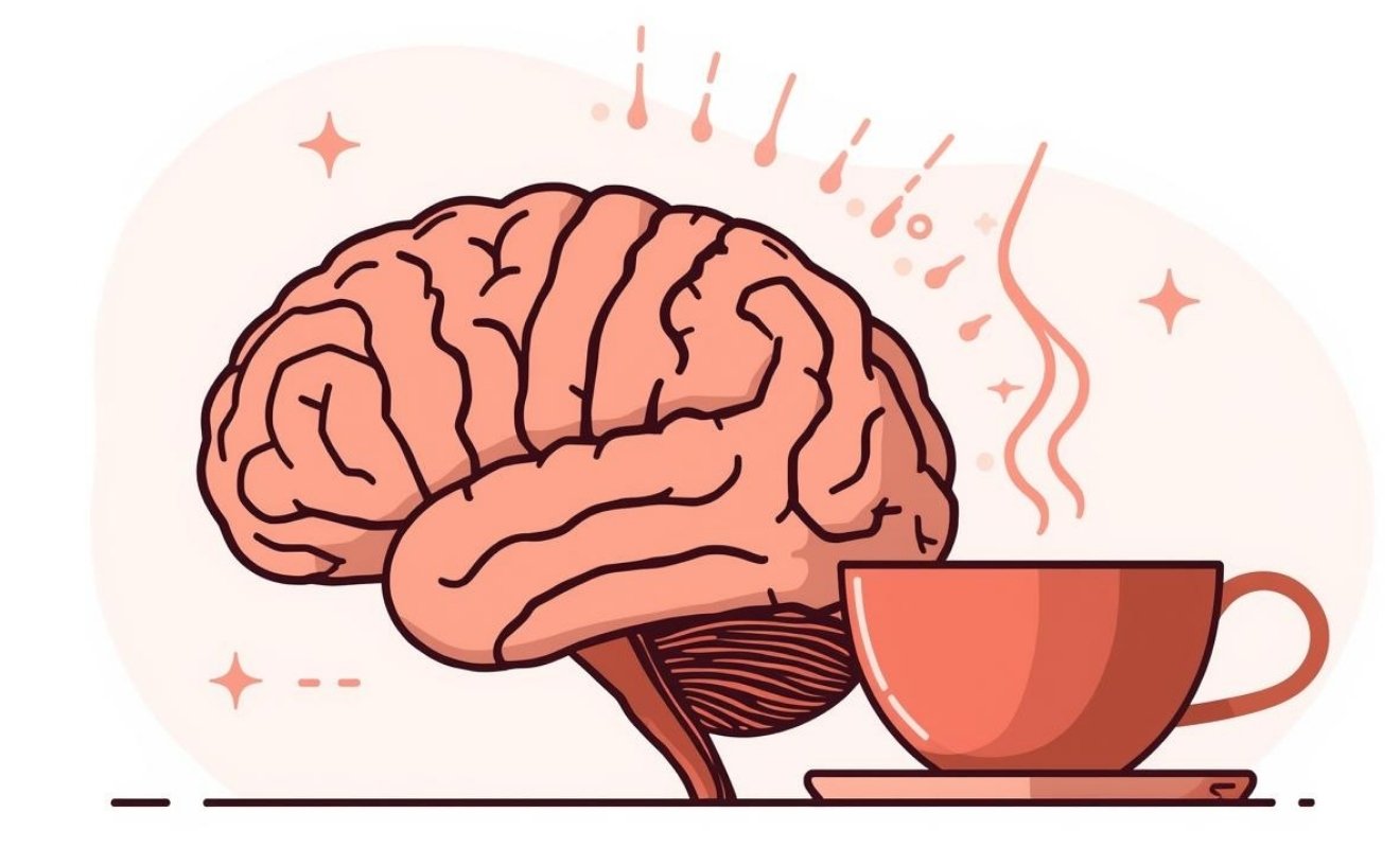 Gehirn neben Kaffee als Zeichen für gesunden Kaffee