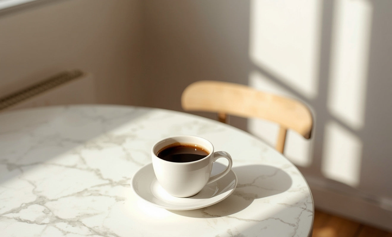 Kaffee am Morgen auf Tisch