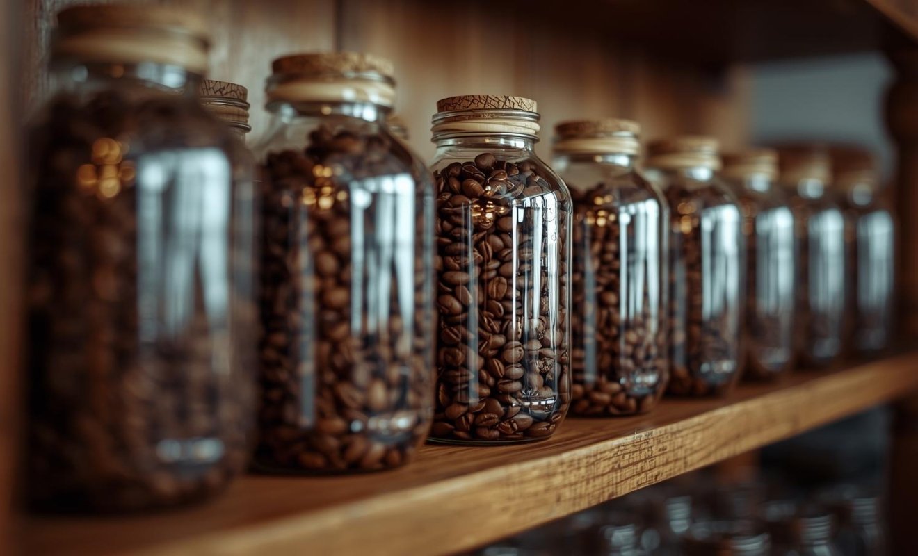 Kaffeebohnen in Gläsern für Test