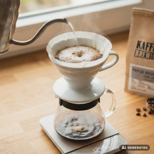 Hario V60 Dripper wird benutzt