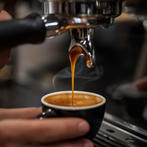 Kaffee in Tasse unter Siebträgermaschine