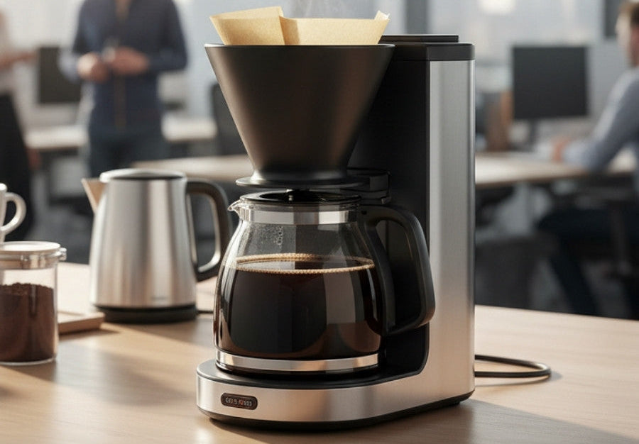 Kaffee für Büro wird in Filtermaschine zubereitet