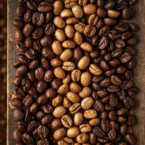 Kaffeebohnen verschiedener Sorten auf Brett