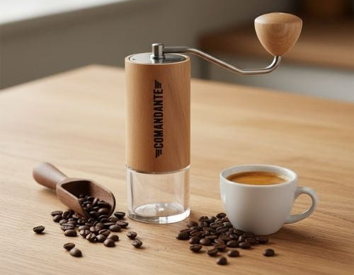 Kaffeemühle neben Kaffeetasse