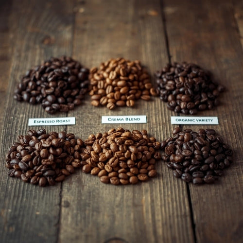 Robusta Bohnen verschiedener Sorten nebeneinander auf Tisch