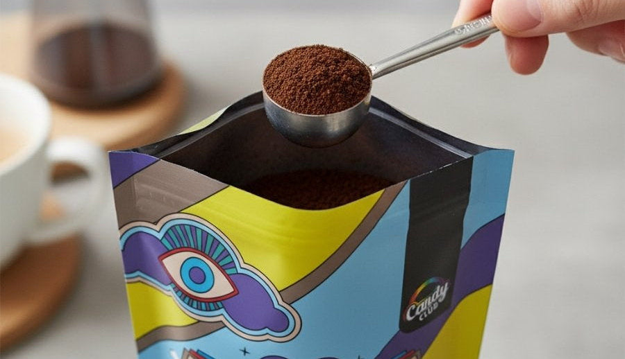 Zimt-Kaffee wird aus Tüte genommen