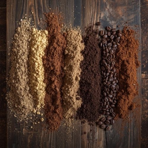 verschiedener gemahlener Kaffee auf Tisch